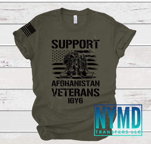 A-11 - RETIRING RESTOCK *RTS*  Adult ~ Afghanistan Veterans ~ Black Ink Screen Print Transfer - NYMD EXCLUSIVE