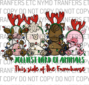 Jolliest Herd Of Animals This Side Of The Farmhouse Farm Animals Ready To Press Sublimation Transfer