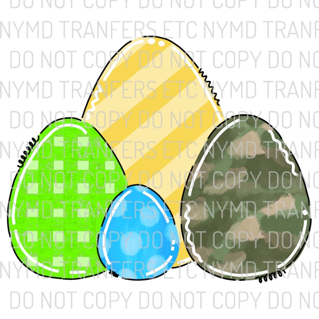 Easter Eggs Green Plaid Camo Stripes Ready To Press Sublimation Transfer