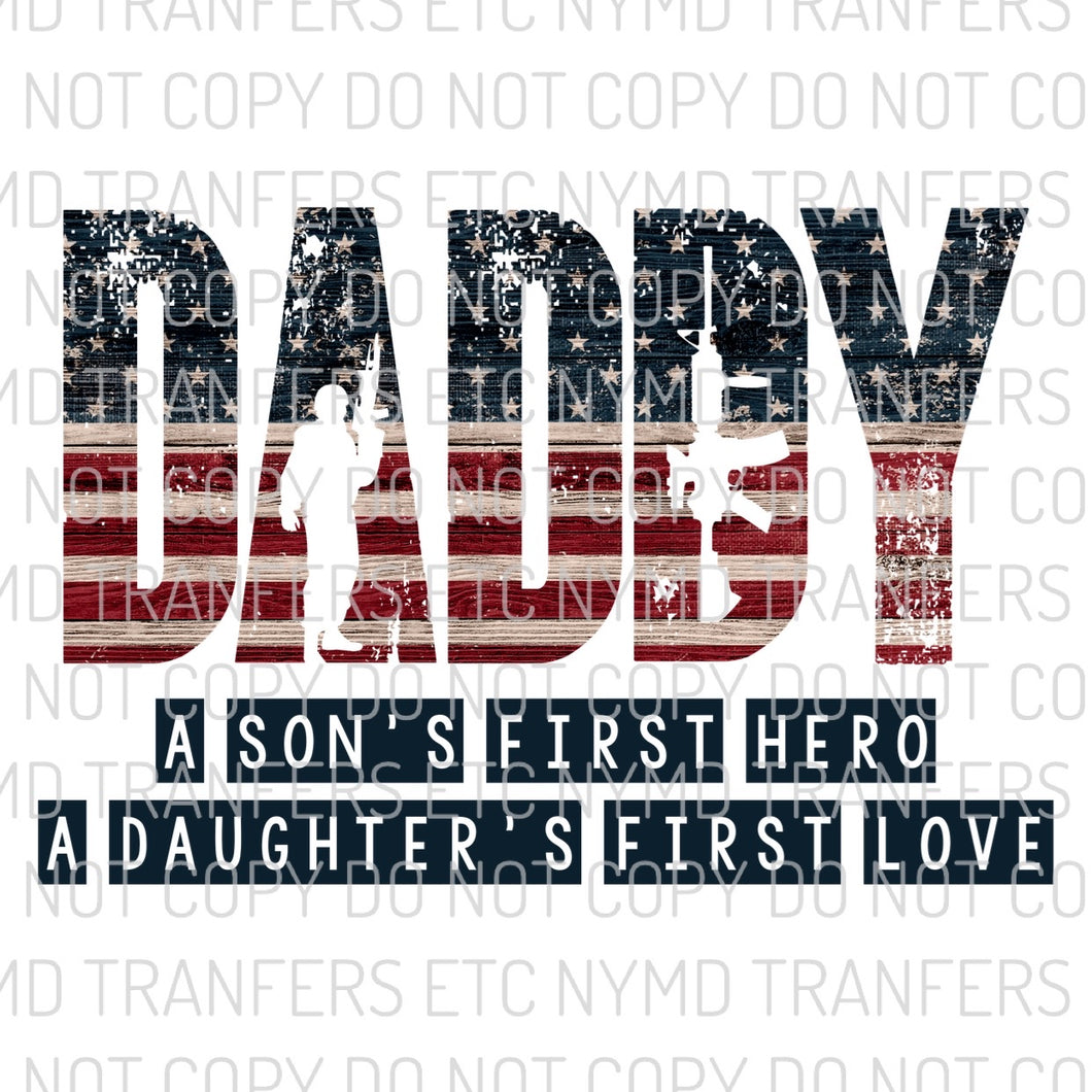 Daddy Soldier Gun American Flag Ready To Press Sublimation Transfer