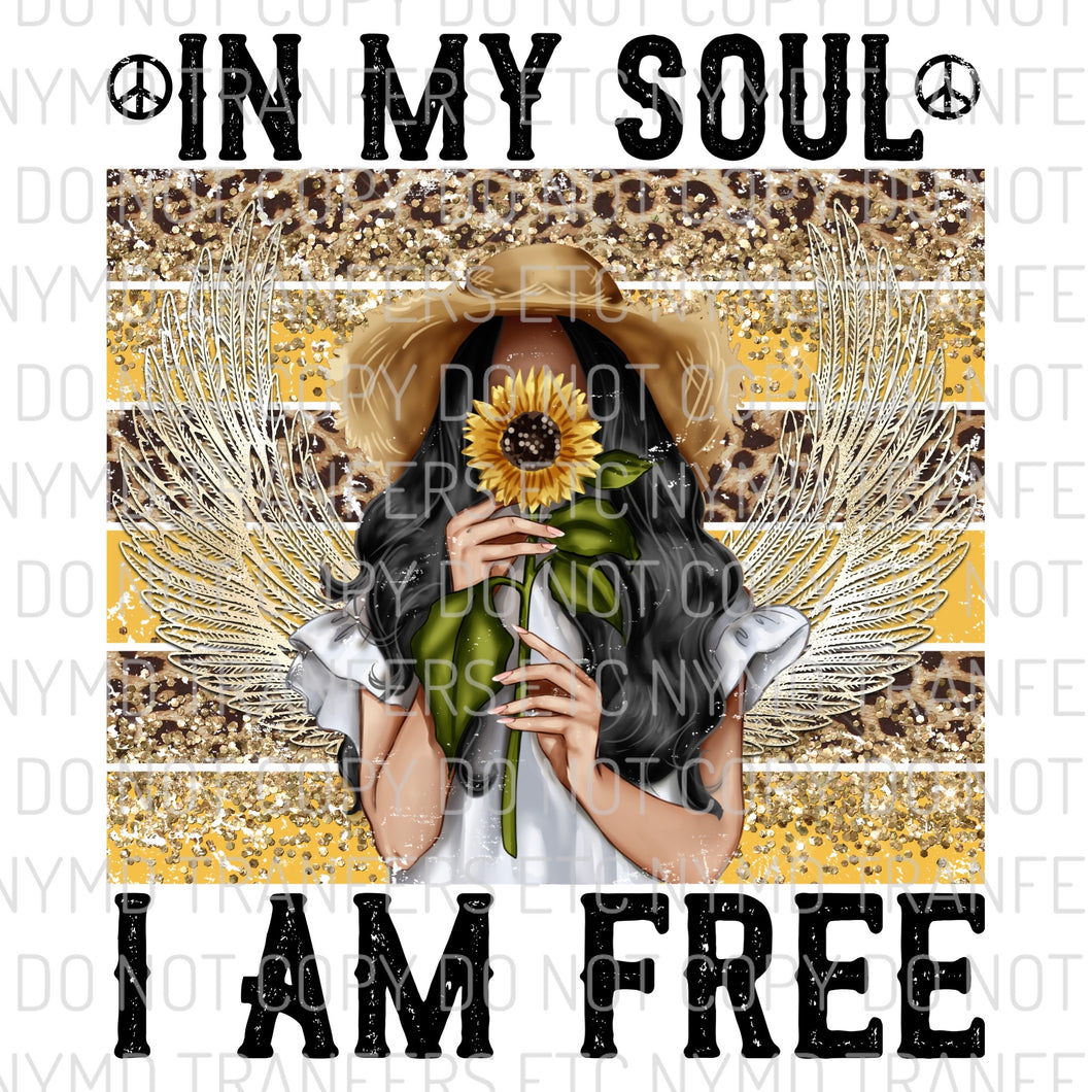 In My Soul I Am Free Dark Hair  Leopard Sunflower Ready To Press Sublimation Transfer
