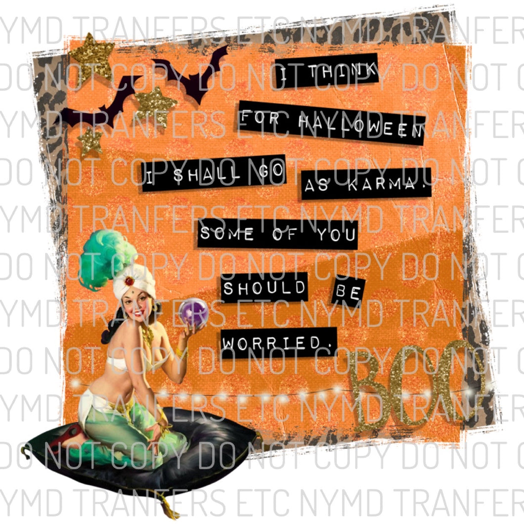 Karma For Halloween Pinup Girl Ready To Press Sublimation Transfer