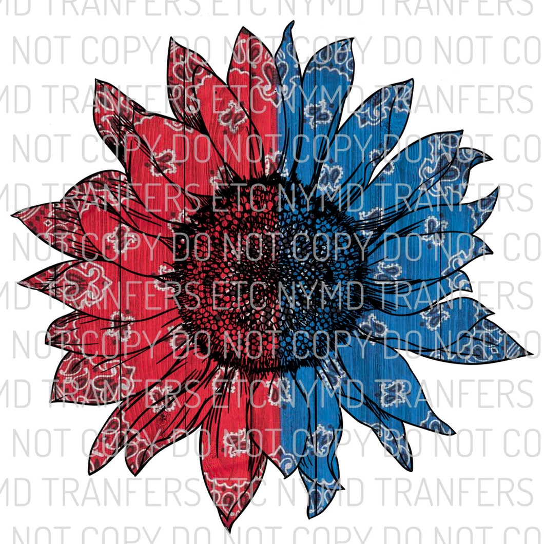 Red And Blue Bandana Sunflower Ready To Press Sublimation Transfer
