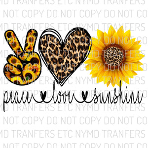 Peace Love Sunshine Leopard Sunflower Ready To Press Sublimation Transfer