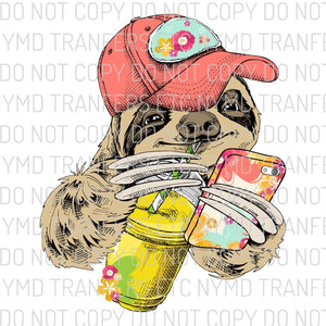 Summer Sloth With Hat Ready To Press Sublimation Transfer