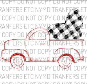 Red Truck With Black & White Plaid Heart Ready To Press Sublimation Transfer