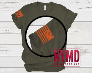 T-3 - *RTS* Adult ~ Reverse RIGHT Right Sleeve Flag ~ Burnt Orange Ink Screen Print Transfer