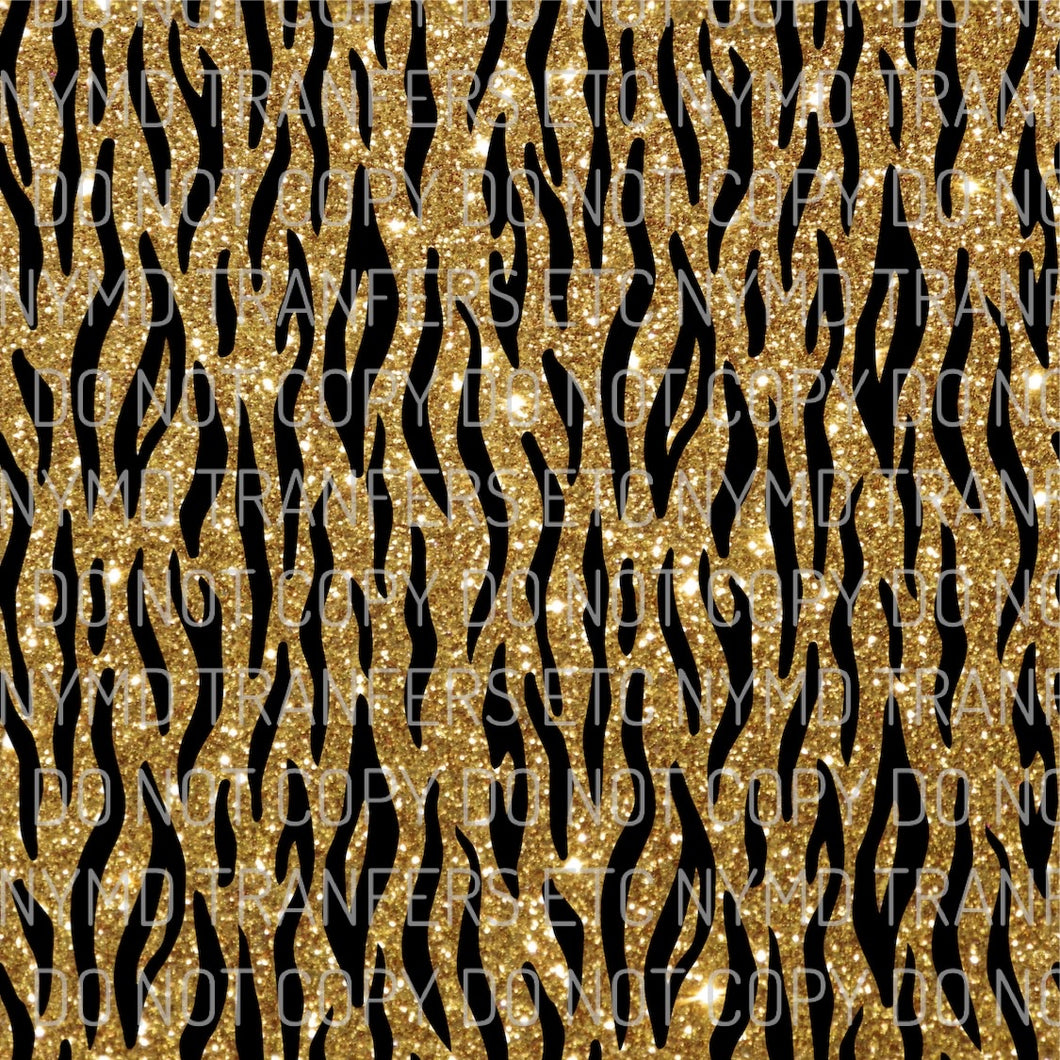 Gold Glitter Zebra Print #1 Full Sheet Ready To Press Sublimation Transfer