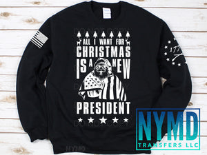 P-2 - *RTS*  Adult ~ New President For Christmas ~ White Ink Screen Print Transfer