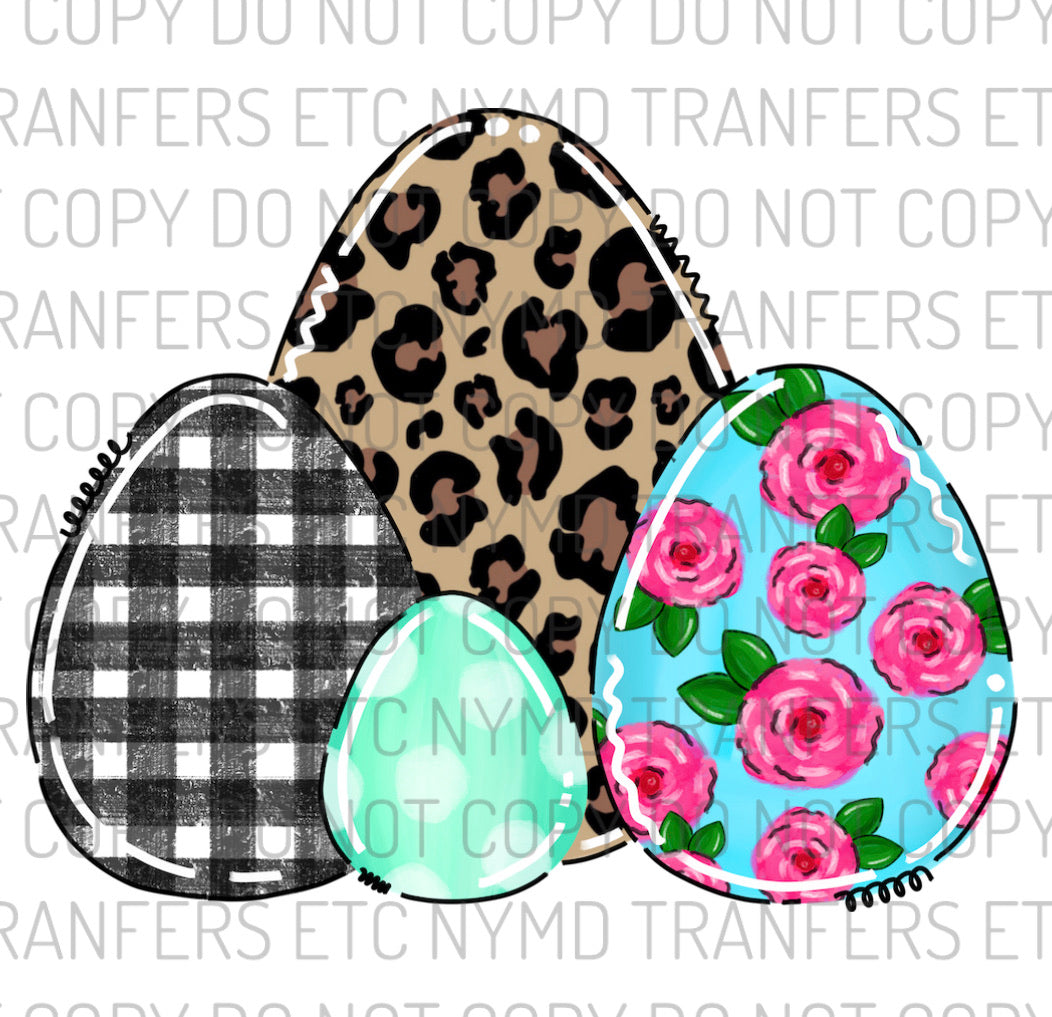 Easter Eggs Floral Plaid Leopard Ready To Press Sublimation Transfer