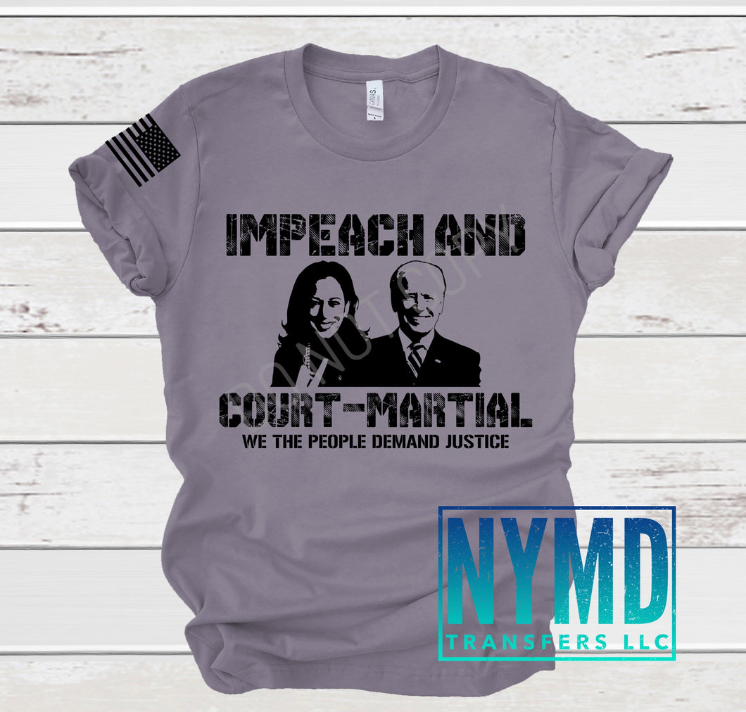 E-13 - RETIRING *RTS*  Adult ~ Impeach We The People Demand Justice ~ White Ink Screen Print Transfer - NYMD EXCLUSIVE