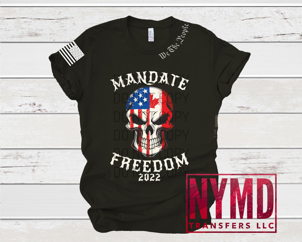 OS-2 - *RTS* 2/8* Adult ~ American/Canadian Flag Skull Mandate Freedom  ~ Full Color Screen Print Transfer - NYMD EXCLUSIVE