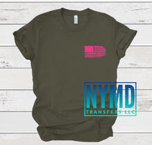 Load image into Gallery viewer, T-4 - *RTS* Adult ~ Distressed Chest/Pocket Flag 3.5” ~ Hot Pink Ink Screen Print Transfer