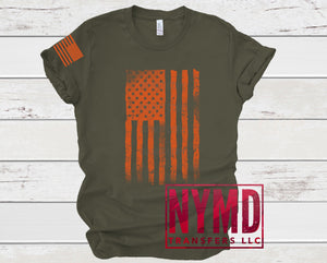 W-4 - *RTS* 8/24* Adult ~ Distressed American Flag ~ Burnt Orange Ink Screen Print Transfer - NYMD EXCLUSIVE