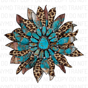 Leopard Turquoise Sunflower Ready To Press Sublimation Transfer