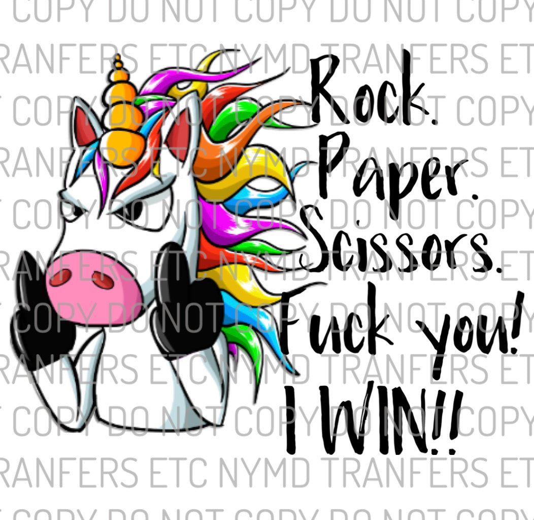 Rock Paper Scissors Throat Punch Angry Unicorn Ready To Press Sublimation Transfer