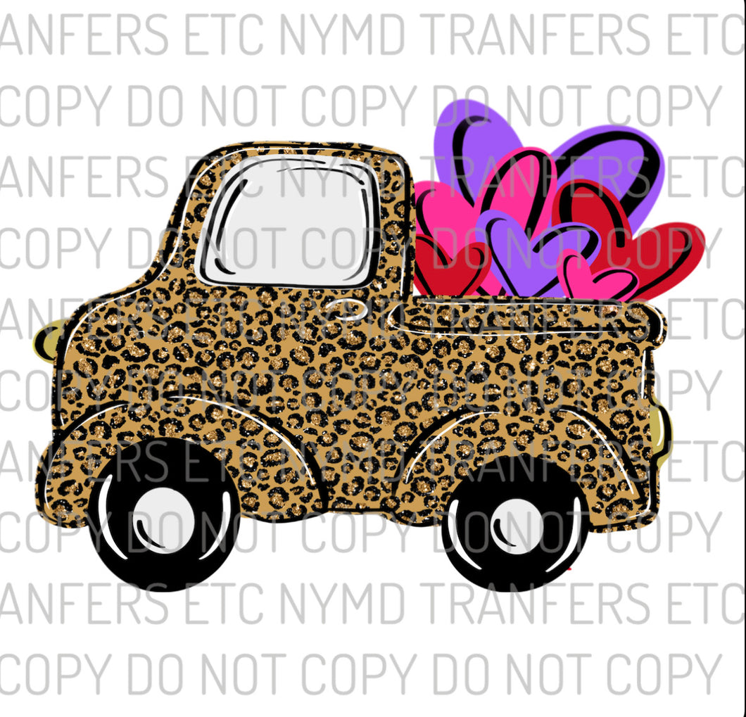 Leopard Truck With Hearts Ready To Press Sublimation Transfer