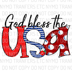 God Bless The USA Doodle Ready To Press Sublimation Transfer