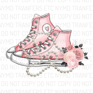Pink Sneakers Pearls Flowers Ready To Press Sublimation Transfer