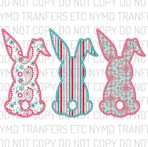 Easter Bunnies Appliqué Look Stripes Ready To Press Sublimation Transfer