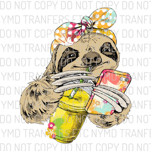 Summer Sloth With Hair-tie Ready To Press Sublimation Transfer