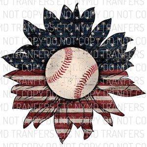 Baseball Flag Sunflower Ready To Press Sublimation Transfer