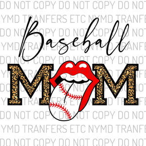 Leopard Baseball Mom Red Lips Baseball Tongue Ready To Press Sublimation Transfer