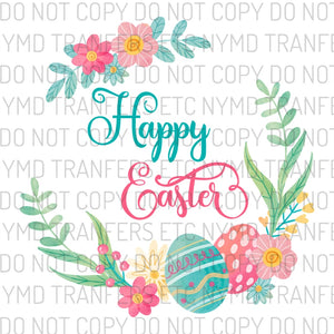 Happy Easter Floral Egg Wreath Ready To Press Sublimation Transfer