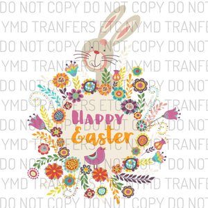 Happy Easter Floral Bunny Wreath Ready To Press Sublimation Transfer