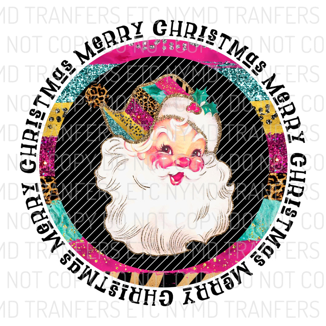 Merry Christmas Round Colorful Leopard Santa Ready To Press Sublimation Transfer