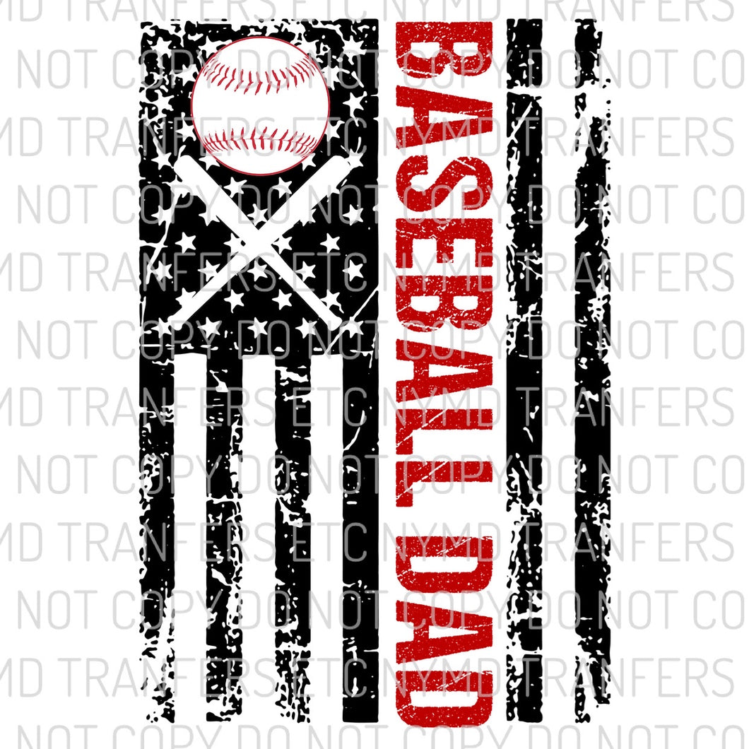 Baseball Dad American Flag Ready To Press Sublimation Transfer