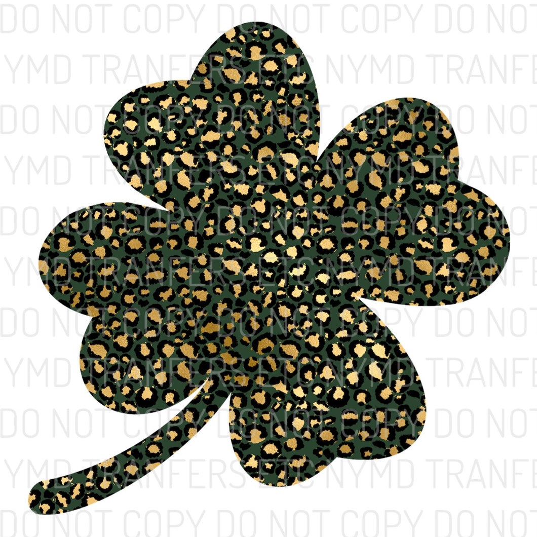 Dark Green and Gold Small Leopard Shamrock Ready To Press Sublimation Transfer