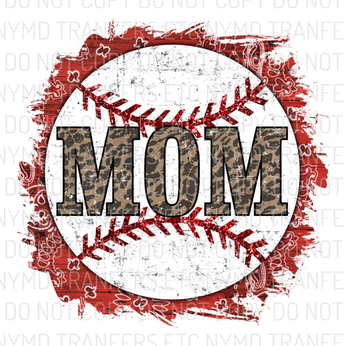 Baseball Mom Leopard Red Bandana Ready To Press Sublimation Transfer