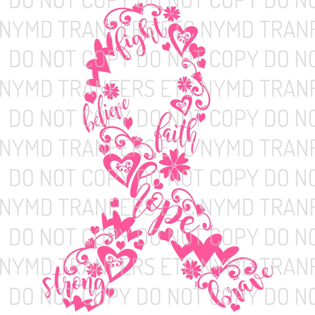 Pink Breast Cancer Ribbon With Words Ready To Press Sublimation Transfer