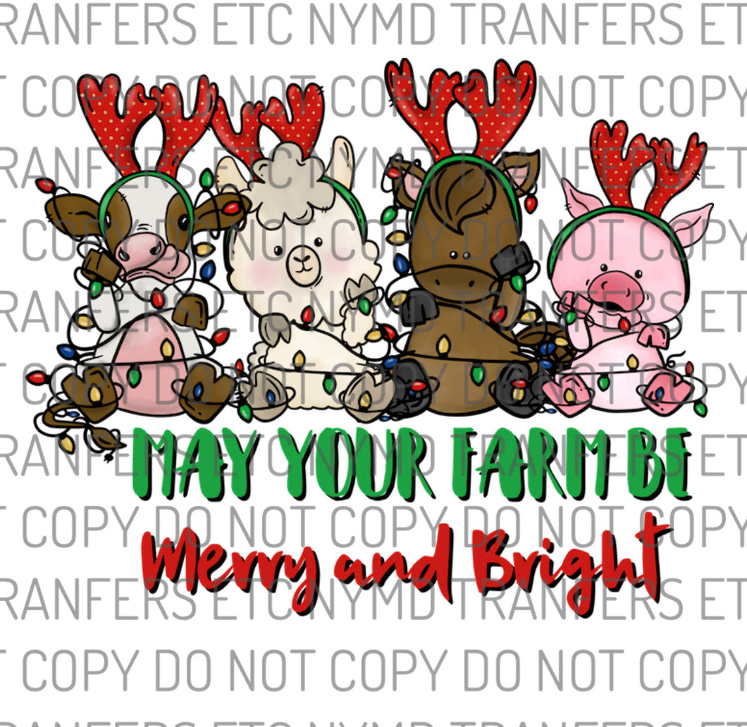 May Your Farm Be Merry And Bright Farm Animals Ready To Press Sublimation Transfer