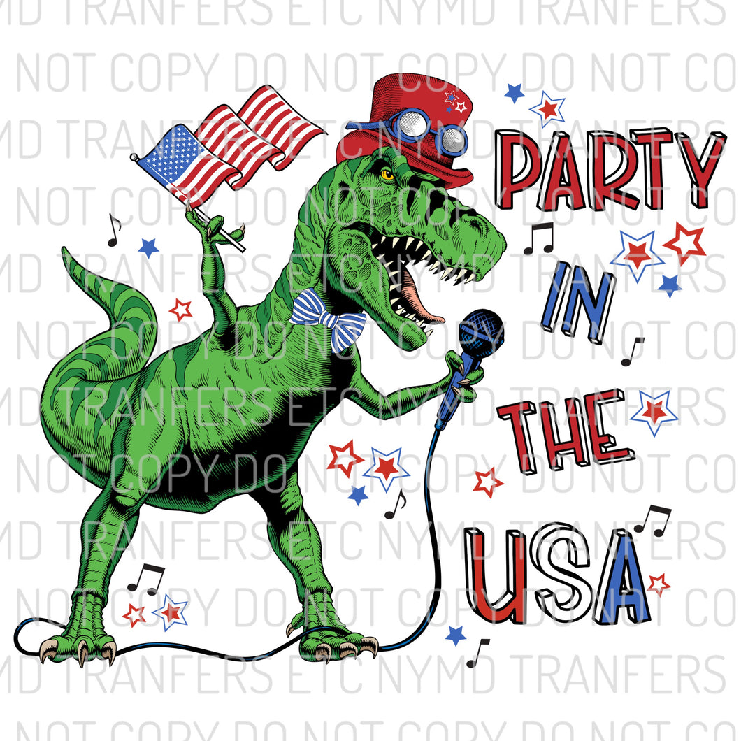 Party In The USA Dinosaur Ready To Press Sublimation Transfer