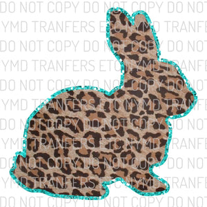 Bunny Leopard Teal Glitter Trim Ready To Press Sublimation Transfer