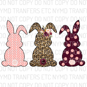 Leopard Polka Dot Bunny Trio Ready To Press Sublimation Transfer
