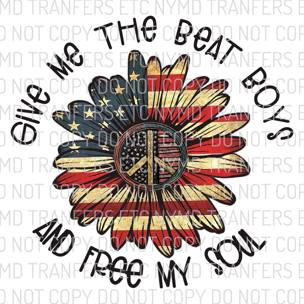 Give Me The Beat Boys American Flag Sunflower Ready To Press Sublimation Transfer
