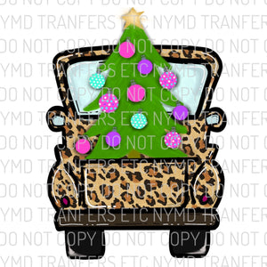 Leopard Truck Christmas Tree Pink Purple Ornaments Ready To Press Sublimation Transfer