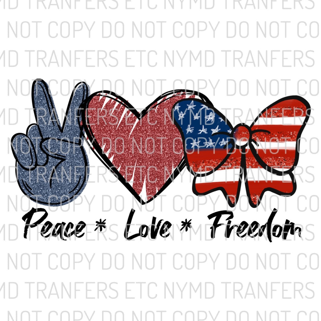 Peace Love Freedom American Flag Bow Ready To Press Sublimation Transfer