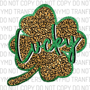 Lucky Leopard Green Glitter Shamrock Ready To Press Sublimation Transfer