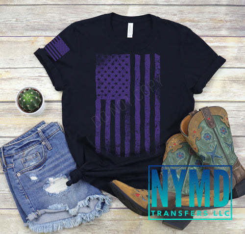 A-15 - *RTS* Adult ~ Distressed American Flag ~ Purple Ink Screen Print Transfer - NYMD EXCLUSIVE