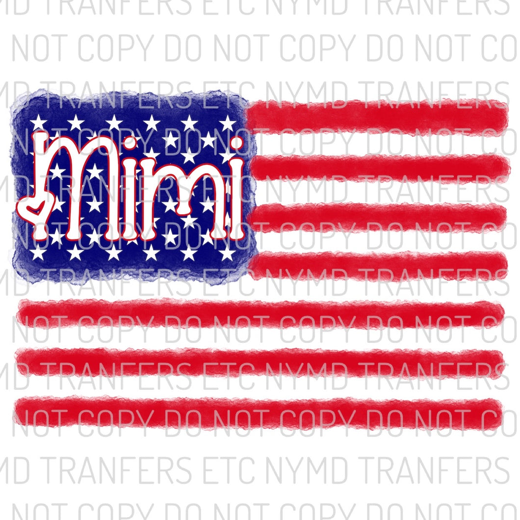 Mimi American Flag Ready To Press Sublimation Transfer