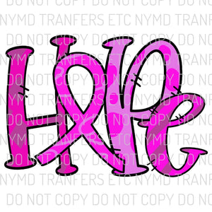 Hope Pink Ribbon Doodle Letters Ready To Press Sublimation Transfer