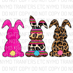Bunnies Trio Leopard Pink Colorful Ready To Press Sublimation Transfer