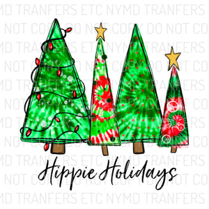 Hippie Holidays Tie Dye Christmas Trees Ready To Press Sublimation Transfer