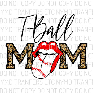 Leopard T-Ball Mom Red Lips Baseball Tongue Ready To Press Sublimation Transfer