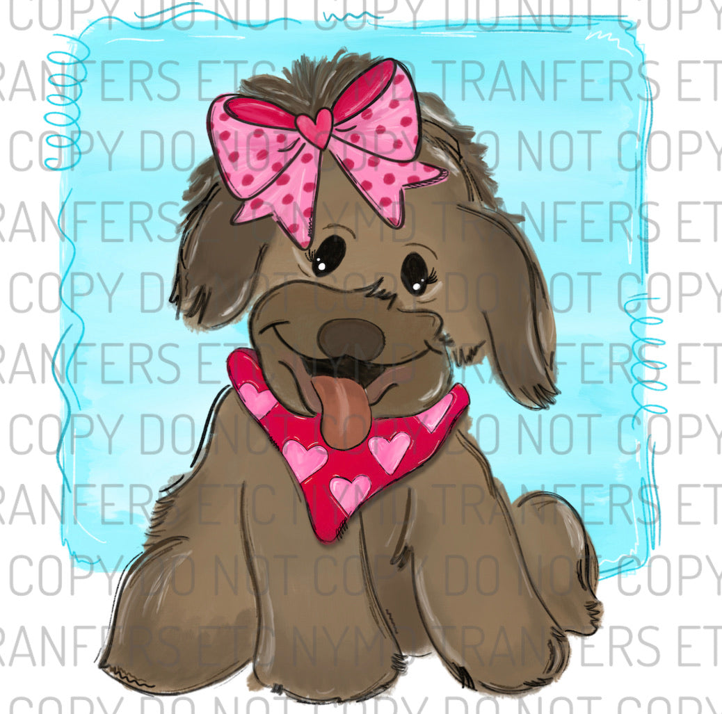 Puppy Dog With Bow Ready To Press Sublimation Transfer