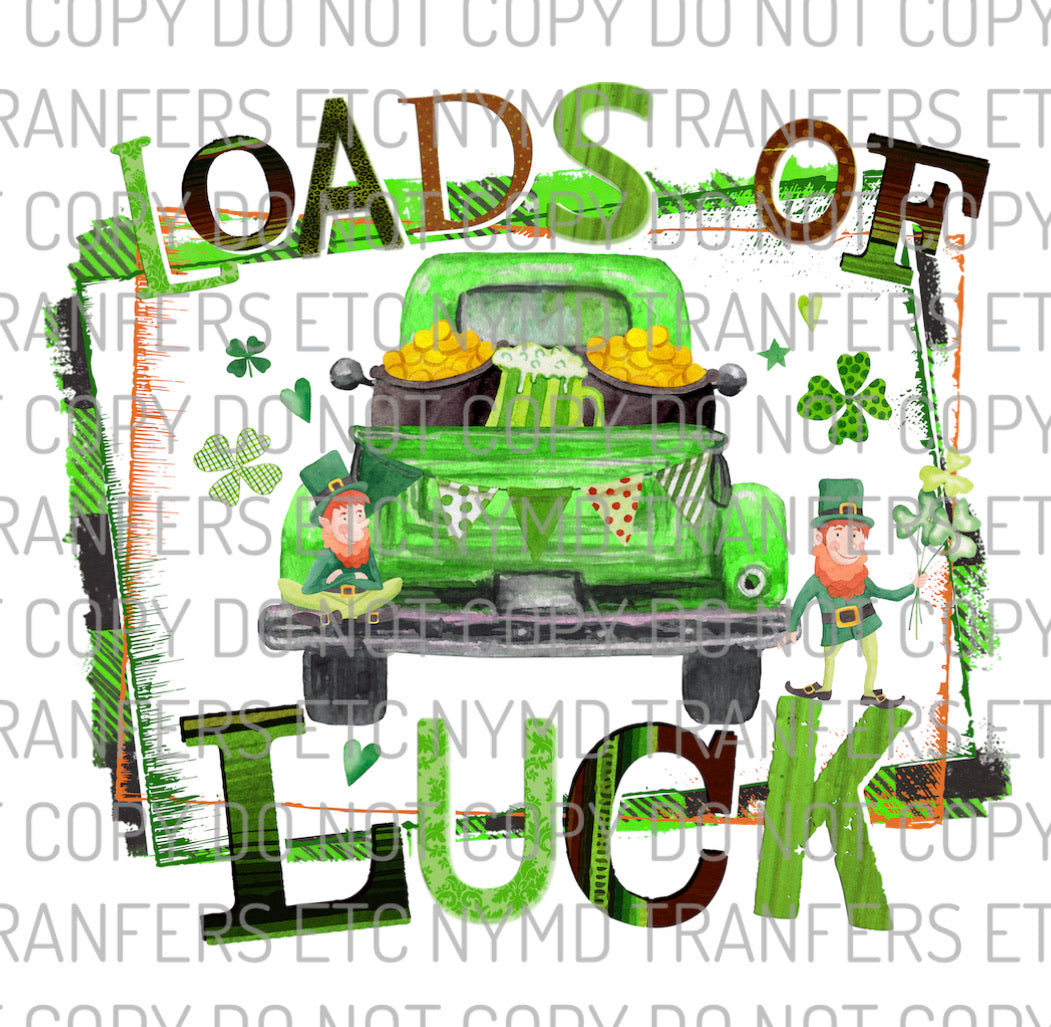 Loads Of Luck Green Truck Ready To Press Sublimation Transfer